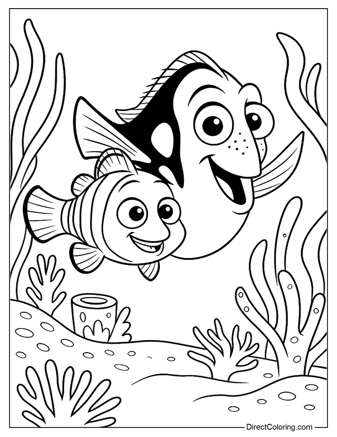 Nemo and Dory Coloring Page